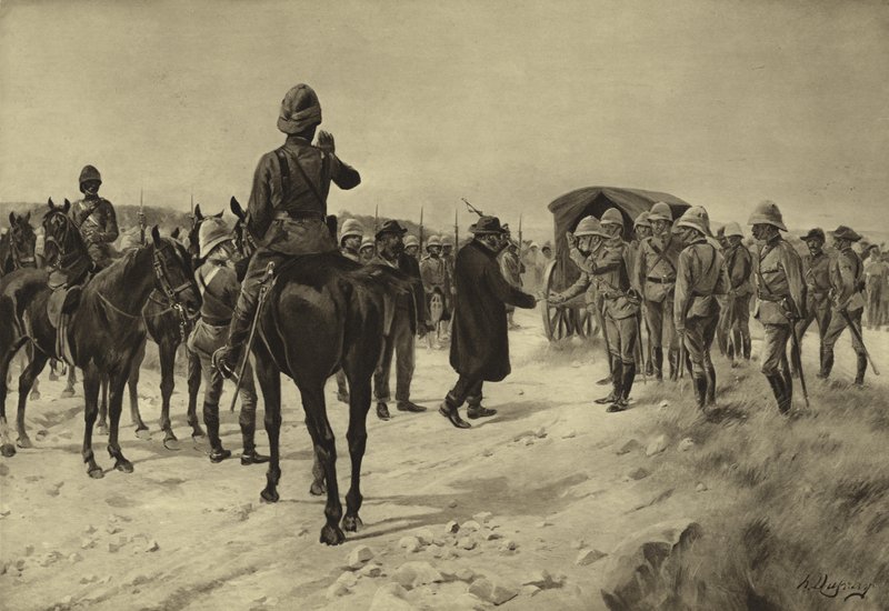 Kapitulacja Pieta Cronje w Paardeberg, 1900 (grawerowanie) autorstwa Henri Louis Dupray
