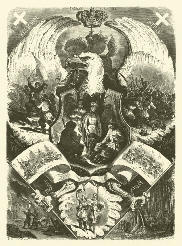 Żołnierze i umundurowanie Wojska Polskiego w okresie powstania 1863-1864 przeciw zaborowi rosyjskiemu (rycina) autorstwa Henri de (after) Montaut