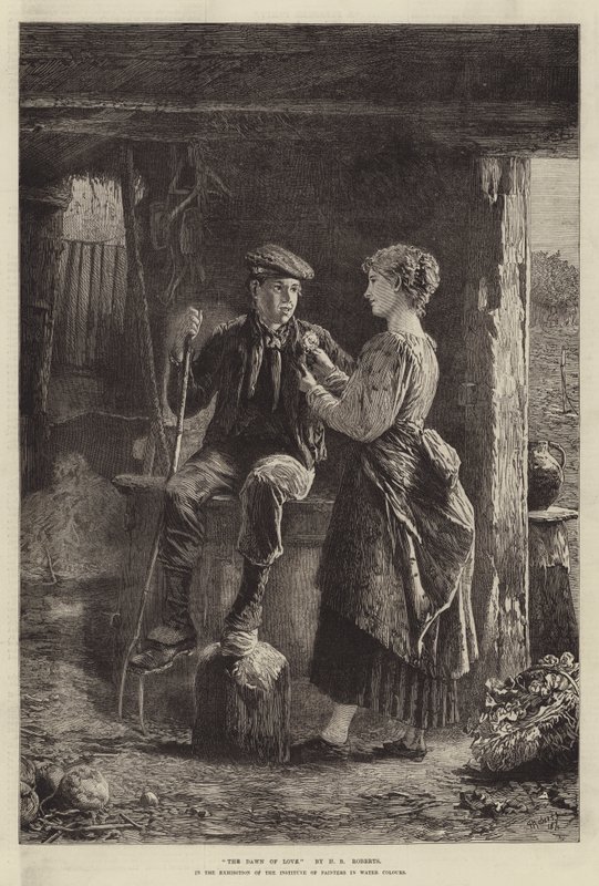Świt miłości na wystawie Instytutu Malarzy w Farbach Wodnych autorstwa Henry Benjamin Roberts