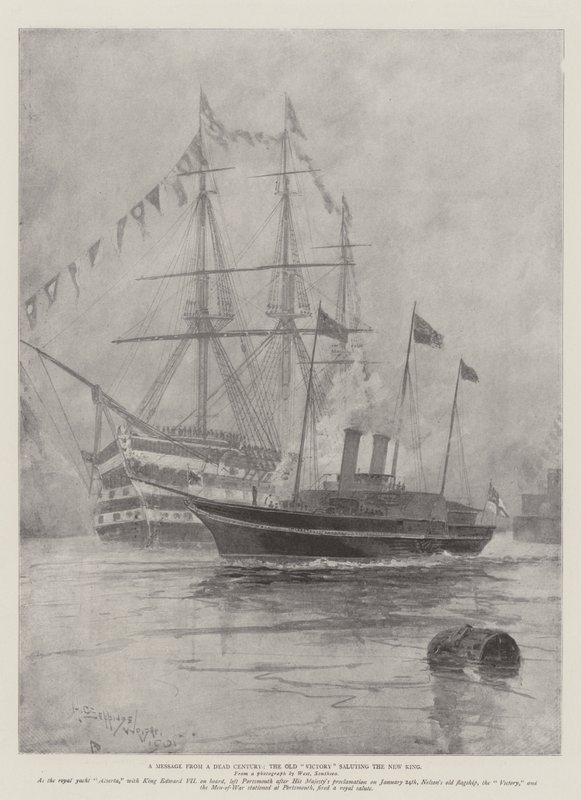 Przesłanie z martwego stulecia, stare zwycięstwo pozdrawiające nowego króla autorstwa Henry Charles Seppings Wright