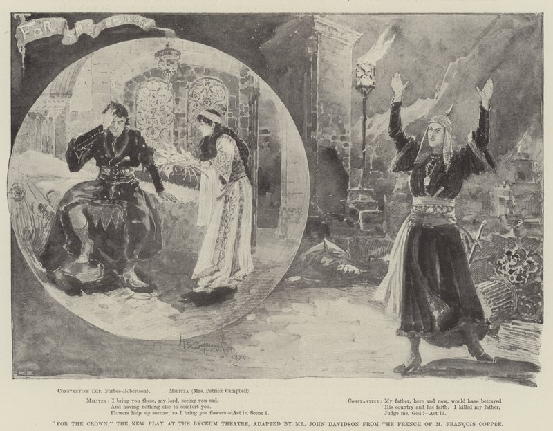 For the Crown, nowa sztuka w Lyceum Theatre, zaadaptowana przez pana Johna Davidsona z francuskiego Francois Coppee. autorstwa Henry Charles Seppings Wright