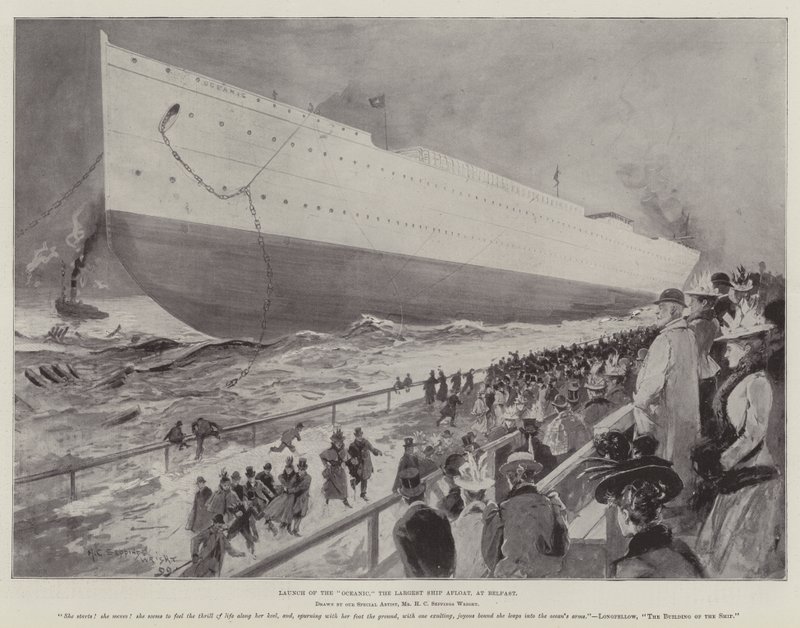 Wodowanie Oceanic, największego statku na wodzie, w Belfaście autorstwa Henry Charles Seppings Wright
