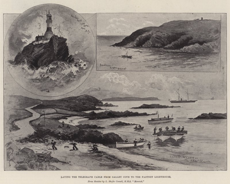 Układanie kabla telegraficznego z Galley Cove do latarni morskiej Fastnet autorstwa Henry Charles Seppings Wright
