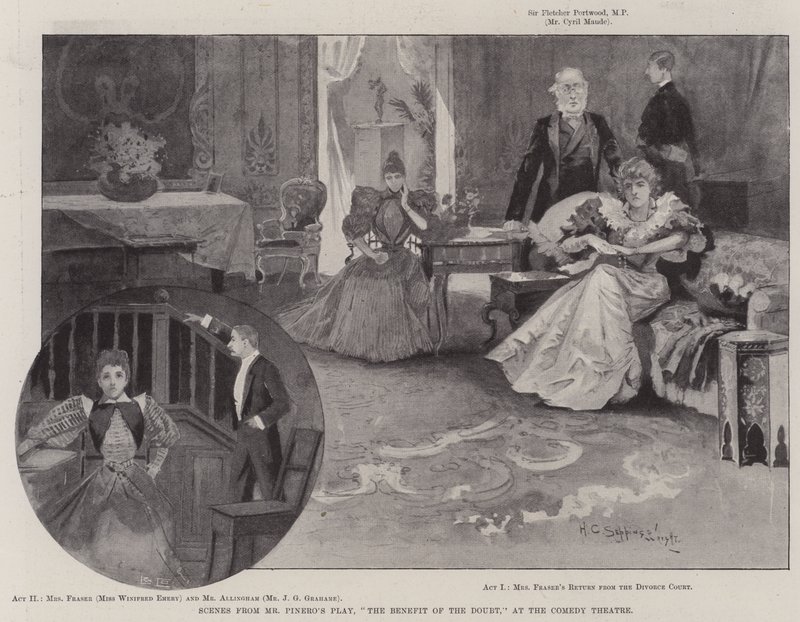 Sceny ze sztuki Pana Pinero, Korzyść z wątpliwości w Teatrze Komedia autorstwa Henry Charles Seppings Wright