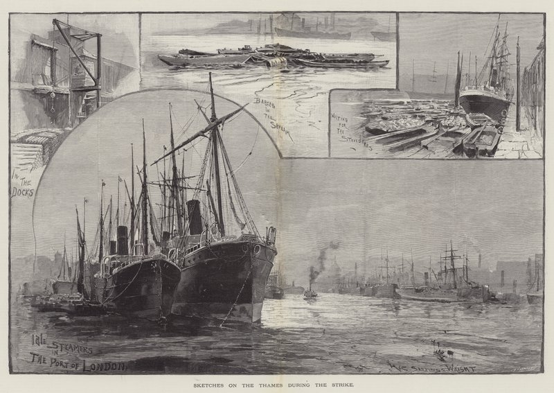 Szkice na Tamizie podczas strajku autorstwa Henry Charles Seppings Wright