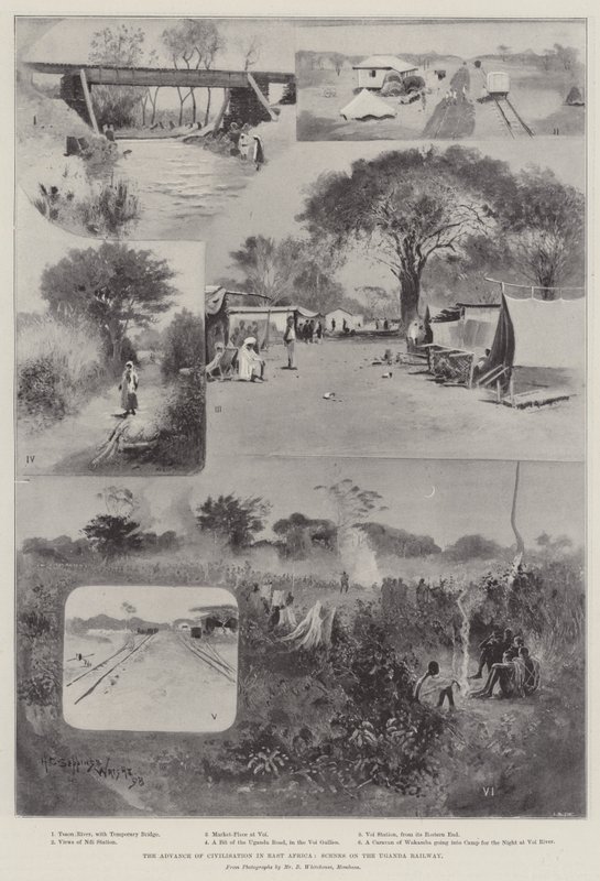 Postęp cywilizacji w Afryce Wschodniej, Sceny na kolei ugandyjskiej autorstwa Henry Charles Seppings Wright