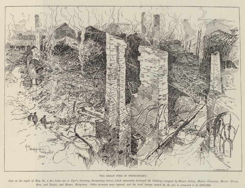 Wielki pożar w Bermondsey autorstwa Henry Charles Seppings Wright