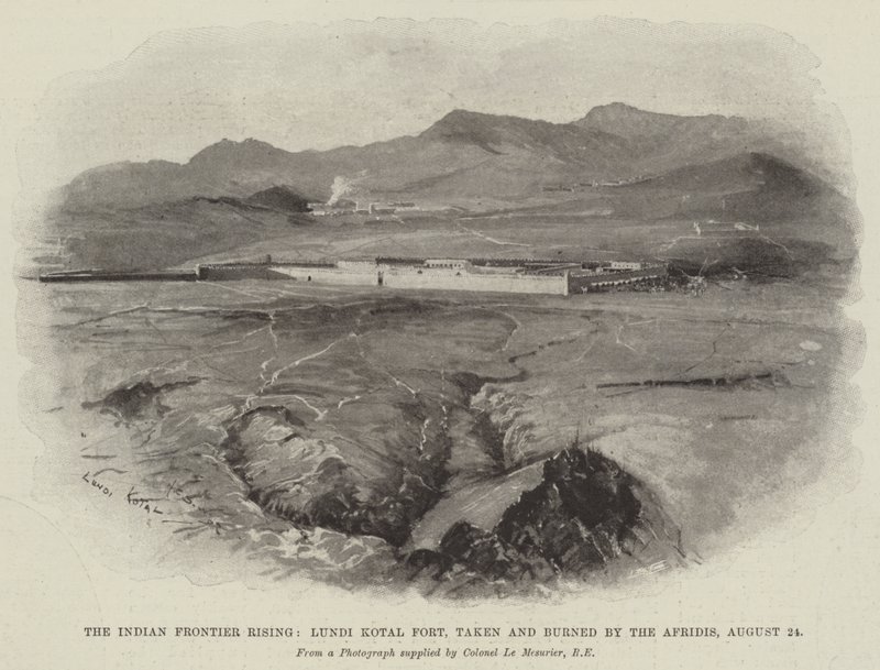 Indian Frontier Rising, Fort Lundi Kotal, zdobyty i spalony przez Afridis, 24 sierpnia autorstwa Henry Charles Seppings Wright