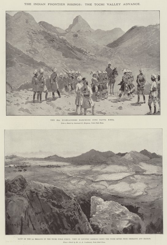 Indyjskie powstania na pograniczu, natarcie doliny Tochi autorstwa Henry Charles Seppings Wright