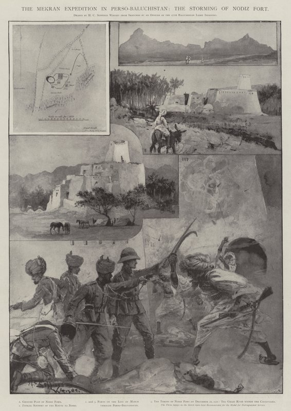 Ekspedycja Mekran w Perso-Baluchistanie, szturm na fort Nodiz autorstwa Henry Charles Seppings Wright
