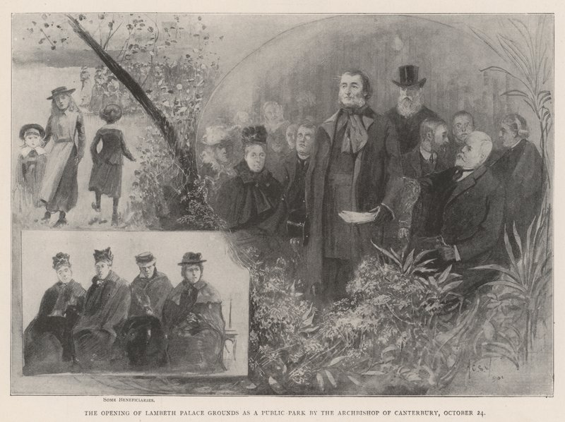 Otwarcie Lambeth Palace Grounds jako parku publicznego przez arcybiskupa Canterbury, 24 października autorstwa Henry Charles Seppings Wright