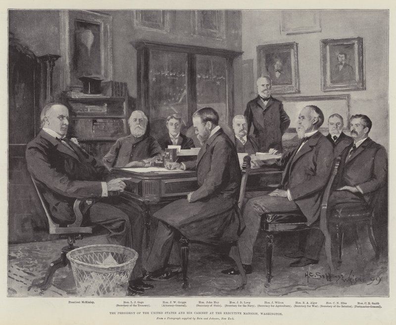 Prezydent Stanów Zjednoczonych i jego gabinet w Executive Mansion w Waszyngtonie autorstwa Henry Charles Seppings Wright