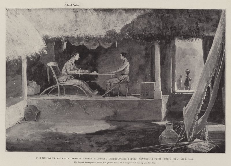Powstanie w Ashanti, pułkownik Carter dyktował instrukcje przed wyjściem z Fumsu 1 czerwca 1900 r. autorstwa Henry Charles Seppings Wright