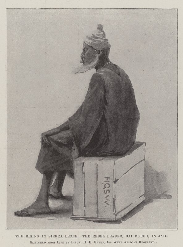 Powstanie w Sierra Leone, przywódca rebeliantów, Bai Bureh, w więzieniu autorstwa Henry Charles Seppings Wright