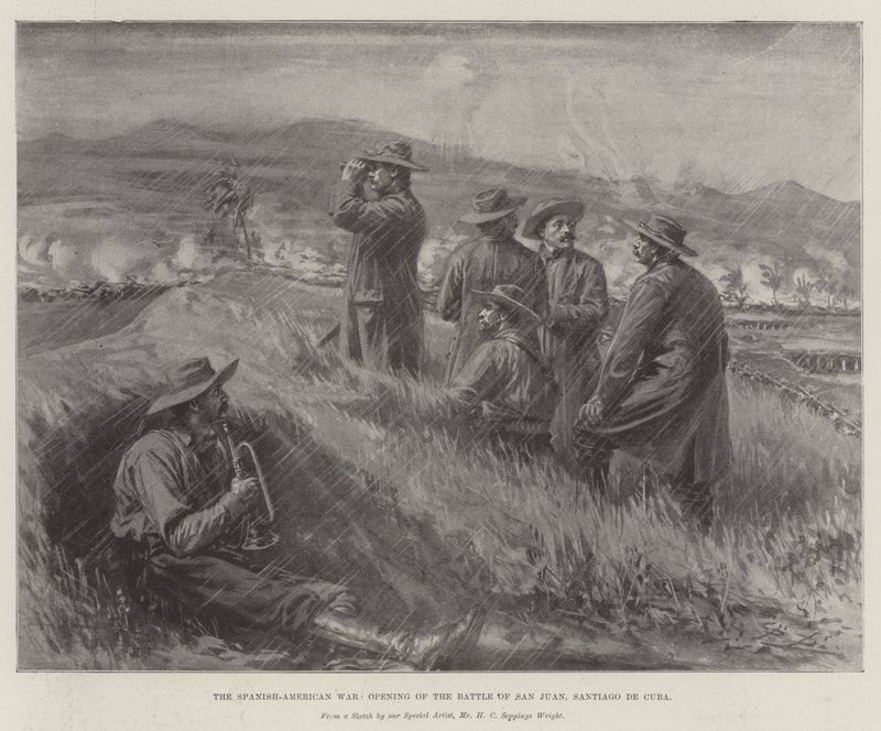Wojna hiszpańsko-amerykańska, otwarcie bitwy pod San Juan, Santiago de Cuba autorstwa Henry Charles Seppings Wright