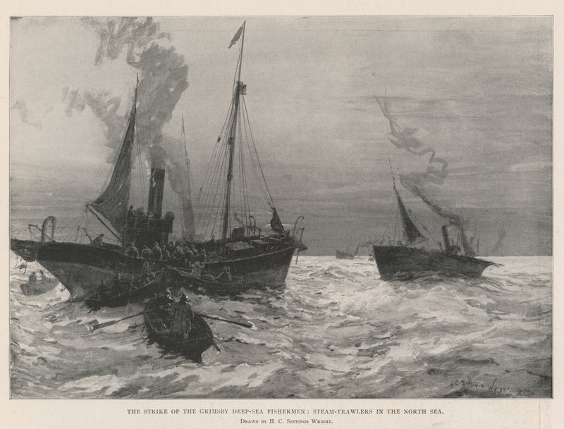 The Strike of the Grimsby Deep-Sea Fishermen, Steam-Trawlers in the North Sea autorstwa Henry Charles Seppings Wright