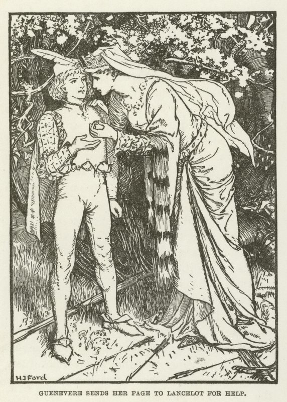 Guenevere wysyła swoją stronę do Lancelota po pomoc autorstwa Henry Justice Ford