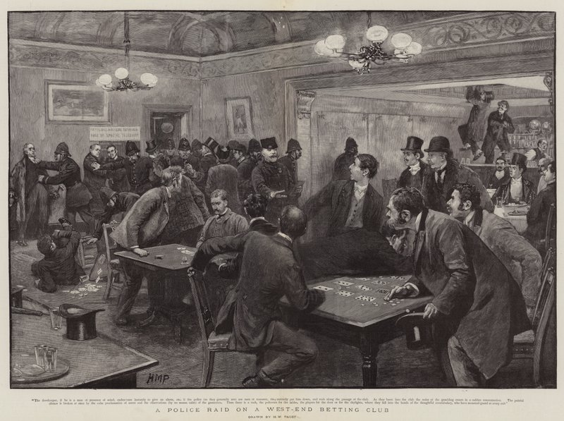 Nalot policji na klub bukmacherski West-End autorstwa Henry Marriott Paget