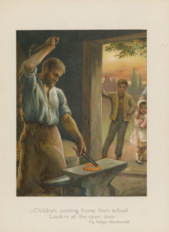 Dzieci wracające do domu ze szkoły zaglądają do otwartych drzwi (chromolitho) autorstwa Henry Marriott Paget