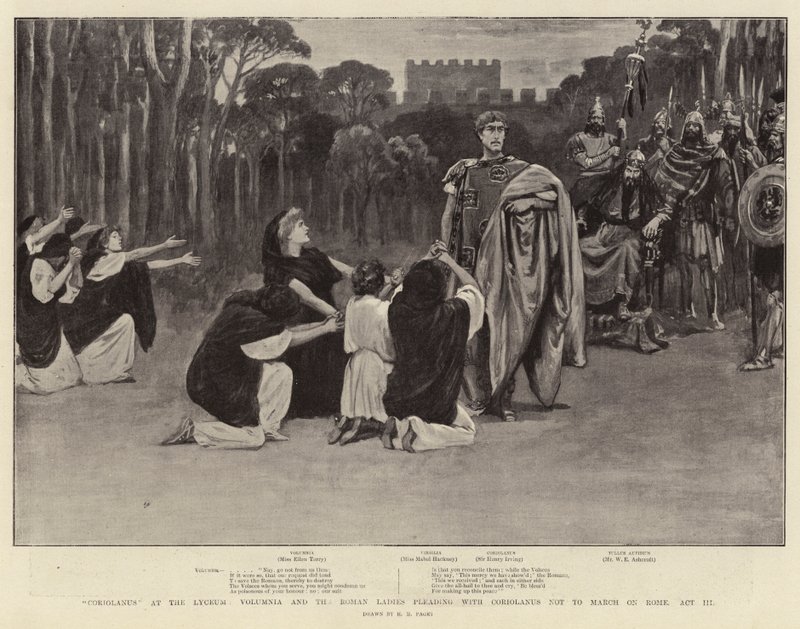 Coriolanus w Liceum, Volumnia i damy rzymskie błagające Koriolana, aby nie marszu na Rzym, akt III autorstwa Henry Marriott Paget