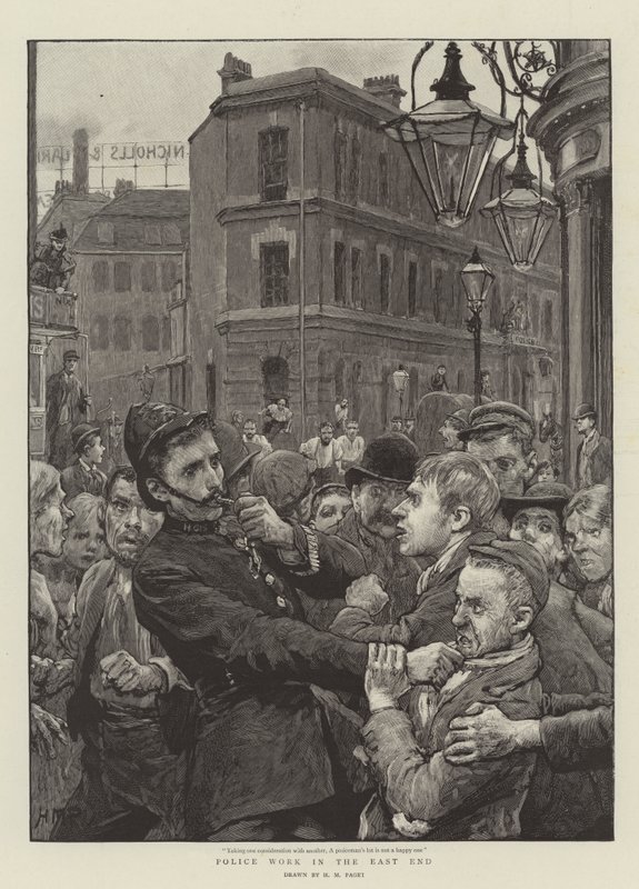 Praca policji na East Endzie autorstwa Henry Marriott Paget