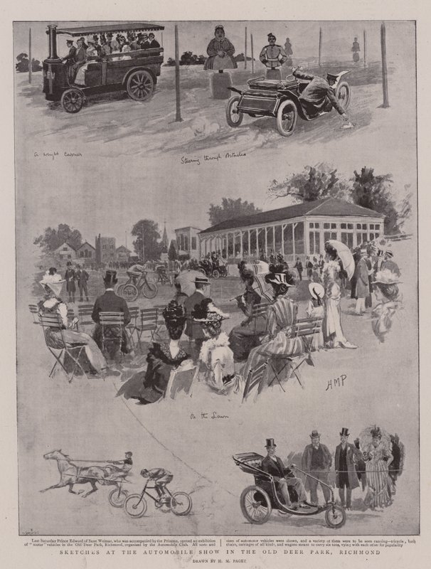 Szkice na Automobile Show w Old Deer Park, Richmond autorstwa Henry Marriott Paget