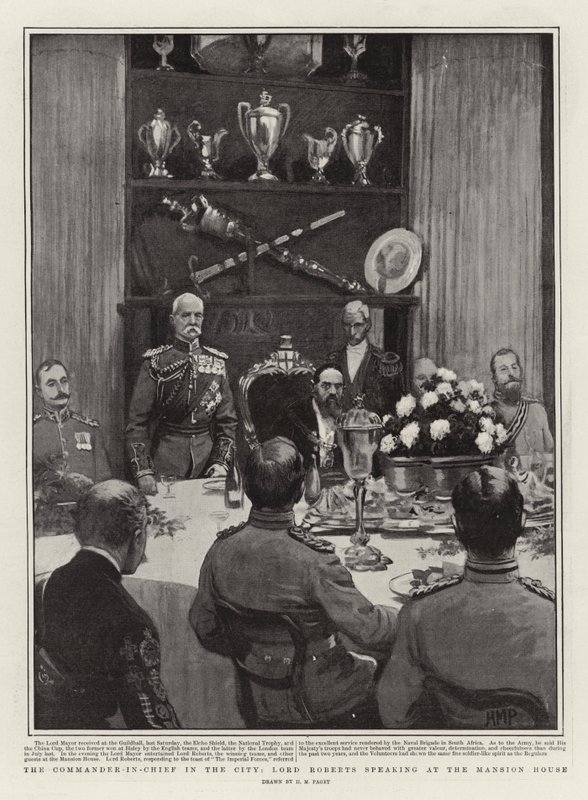 Naczelny wódz miasta, Lord Roberts przemawiający w rezydencji autorstwa Henry Marriott Paget