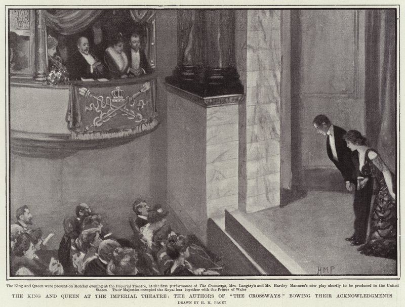 Król i królowa w Imperial Theatre, autorzy The Crossways kłaniają się swoim podziękowaniom autorstwa Henry Marriott Paget