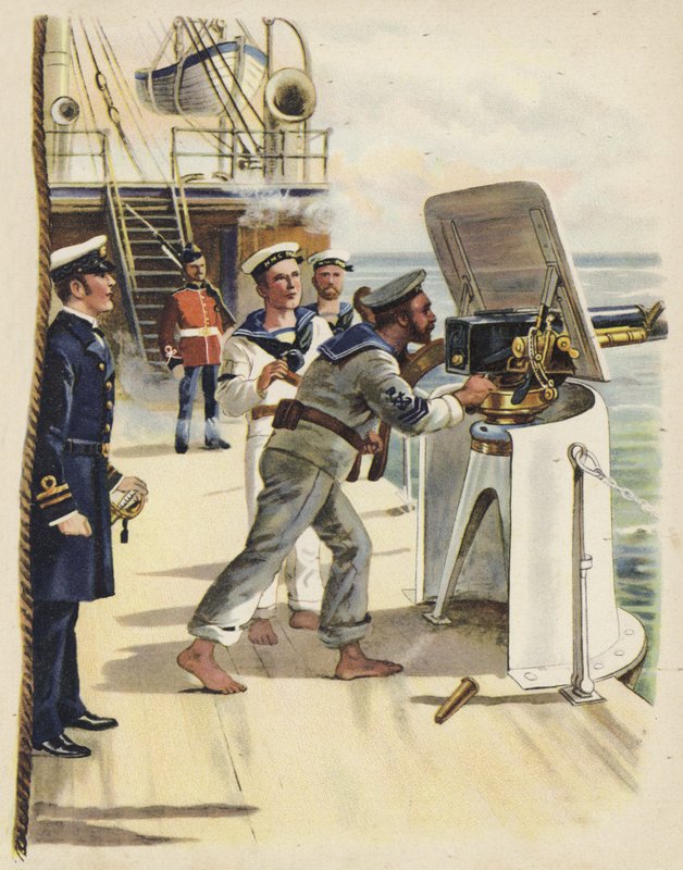 Wiertło armat podczas manewrów morskich, 1891 (chromolitho) autorstwa Henry Payne