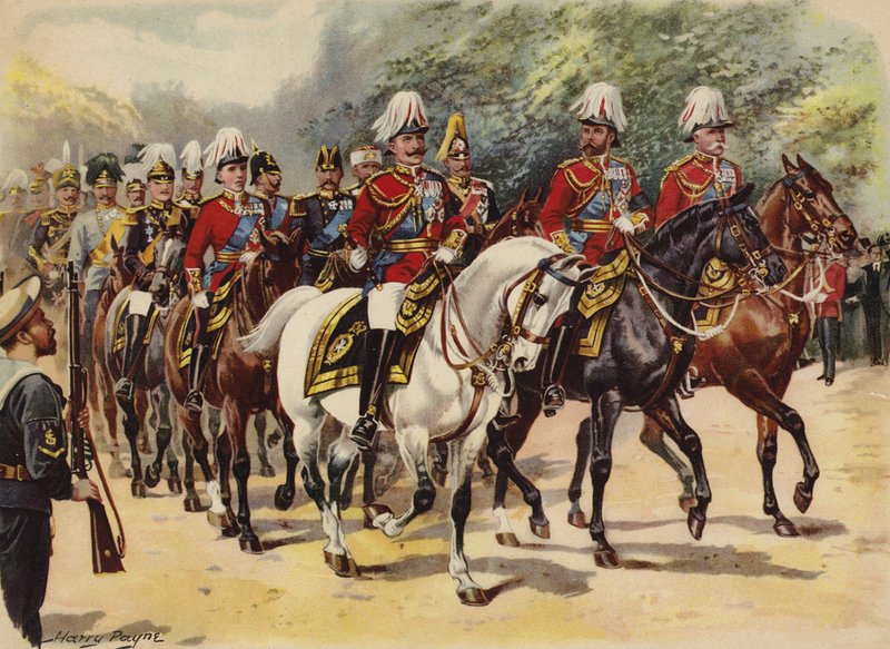 Procesja dziewięciu królów, pogrzeb króla Edwarda VII, 20 maja 1910 (chromolitho) autorstwa Henry Payne
