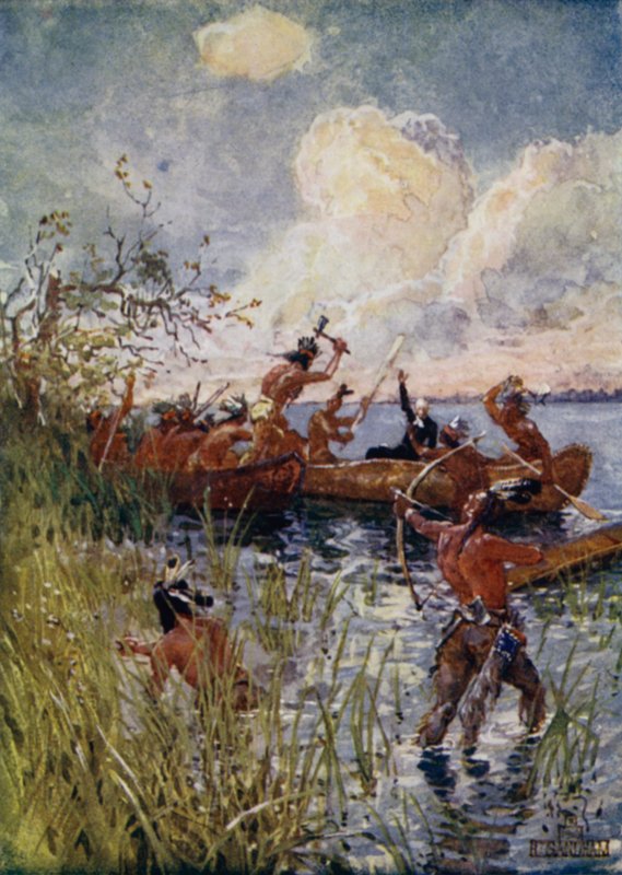 Irokezi atakują francuskiego misjonarza Izaaka Joguesa i chrześcijańskich nawróconych, 1642 autorstwa Henry Sandham