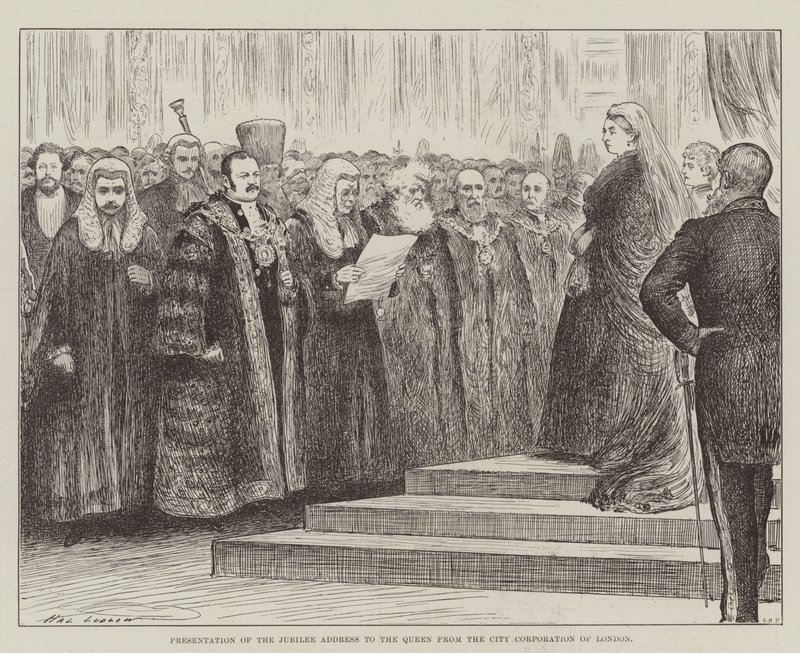 Przedstawienie przemówienia jubileuszowego do królowej z City Corporation of London autorstwa Henry Stephen Ludlow