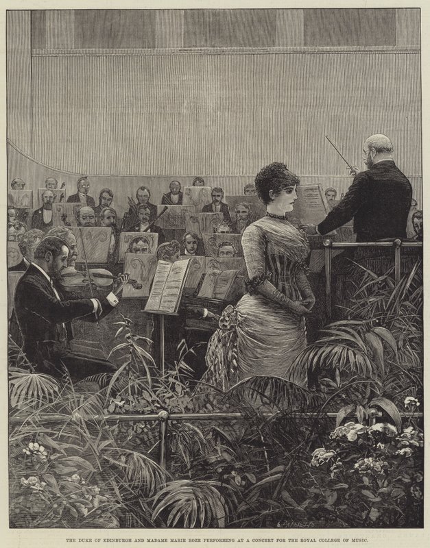 Książę Edynburga i Madame Marie Roze występujący na koncercie dla Royal College of Music autorstwa Henry Stephen Ludlow