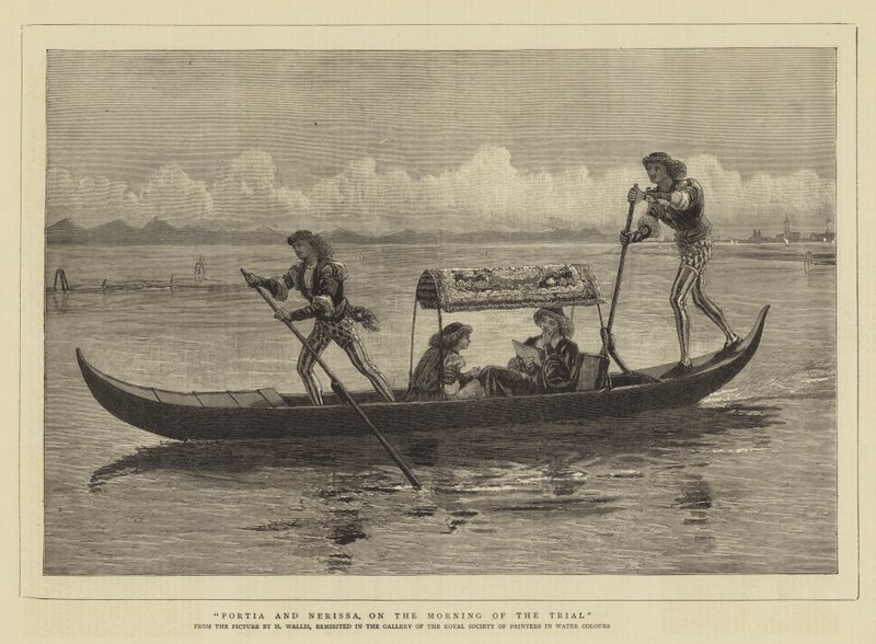 Portia i Nerissa o poranku procesu autorstwa Henry Wallis