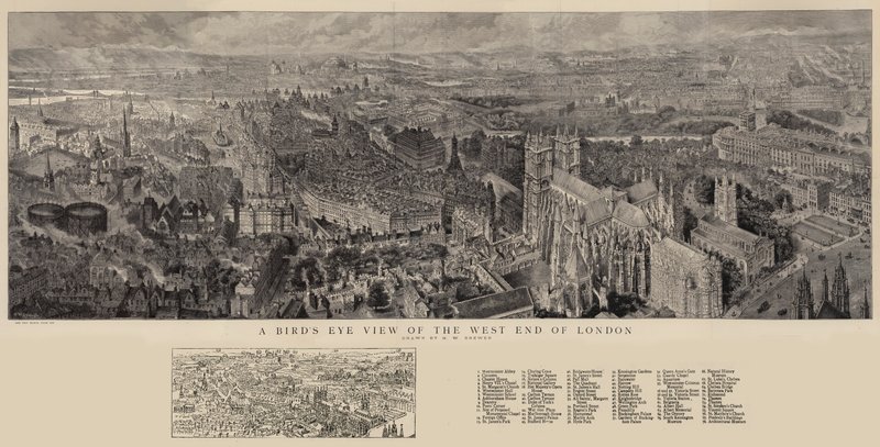 Widok z lotu ptaka na West End w Londynie autorstwa Henry William Brewer