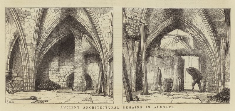 Starożytne pozostałości architektoniczne w Aldgate autorstwa Henry William Brewer