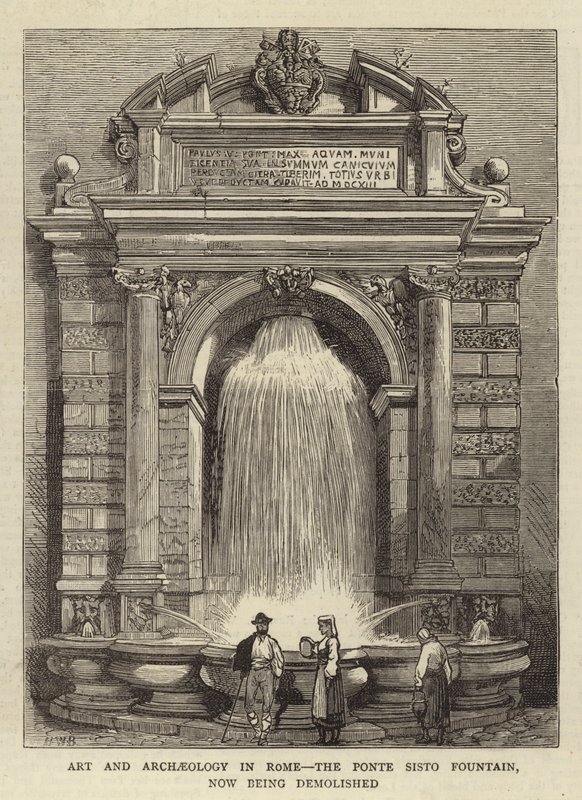 Sztuka i archeologia w Rzymie, obecnie burzona fontanna Ponte Sisto autorstwa Henry William Brewer