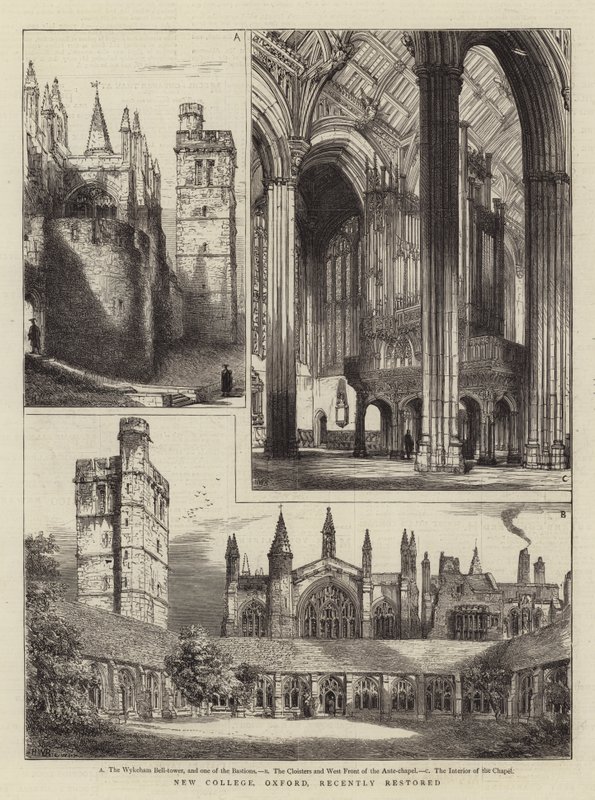 New College, Oxford, niedawno odrestaurowany autorstwa Henry William Brewer