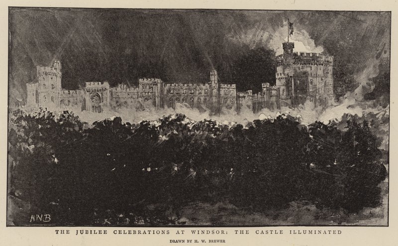Obchody jubileuszowe w Windsor, oświetlony zamek autorstwa Henry William Brewer