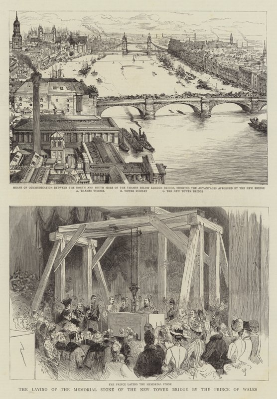 Położenie kamienia pamiątkowego pod nowy most Tower Bridge przez księcia Walii autorstwa Henry William Brewer