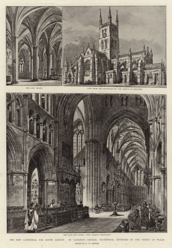 Nowa katedra w południowym Londynie, kościół św. Zbawiciela w Southwark, ponownie otwarta przez księcia Walii autorstwa Henry William Brewer
