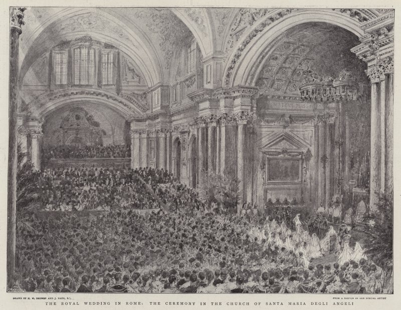 Ślub królewski w Rzymie, Ceremonia w kościele Santa Maria Degli Angeli autorstwa Henry William Brewer