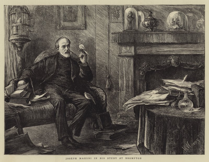 Joseph Mazzini w swoim gabinecie w Brompton autorstwa Henry Woods