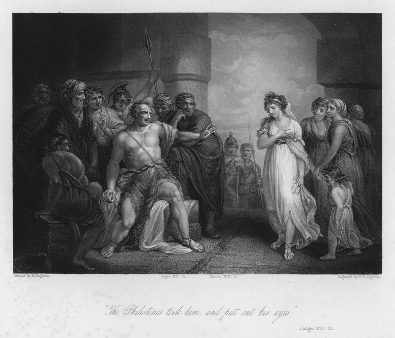 Samson i Dalila, sędziowie XVI, 21 lat (rycina) autorstwa Henry (after) Singleton