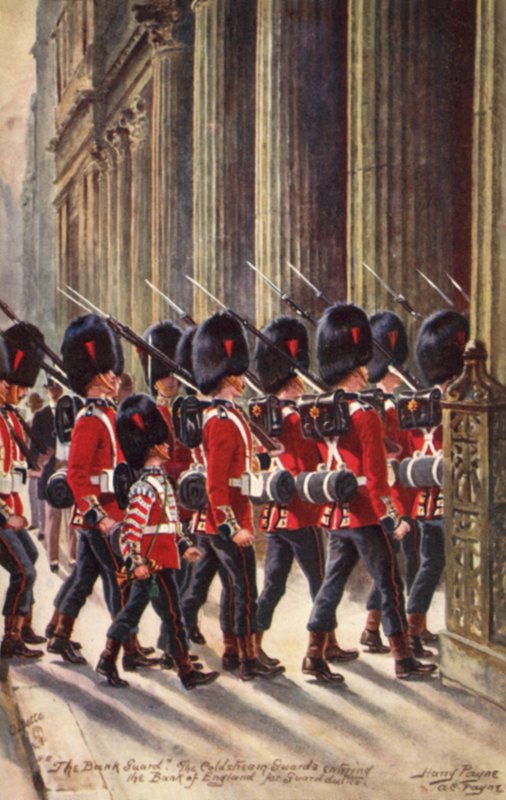 Straż Coldstream wkraczająca do Banku Anglii na straży autorstwa Henry A. Payne
