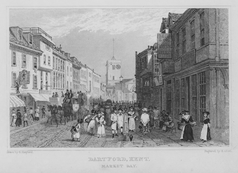Dzień targowy, Dartford, Kent (grawerowanie) autorstwa Henry Adlard