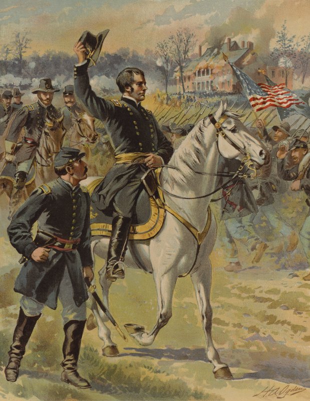 Generał Hooker w bitwie pod Chancellorsville, Wirginia, wojna secesyjna, 3 maja 1863 (chromolitho) autorstwa Henry Alexander (after) Ogden