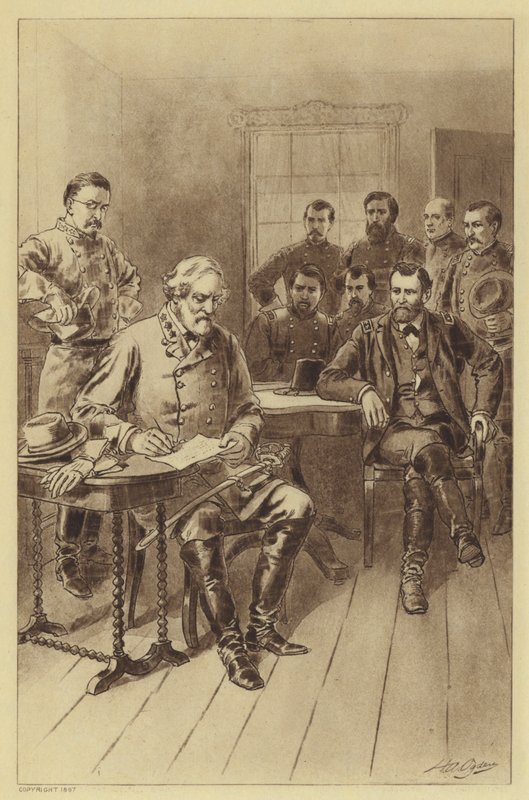 Poddanie się Lee Grantowi, Appomattox, 9 kwietnia 1865 (lito) autorstwa Henry Alexander (after) Ogden