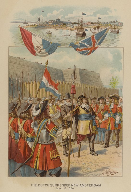 Holenderska kapitulacja Nowy Amsterdam, 8 września 1664 (chromolitho) autorstwa Henry Alexander (after) Ogden