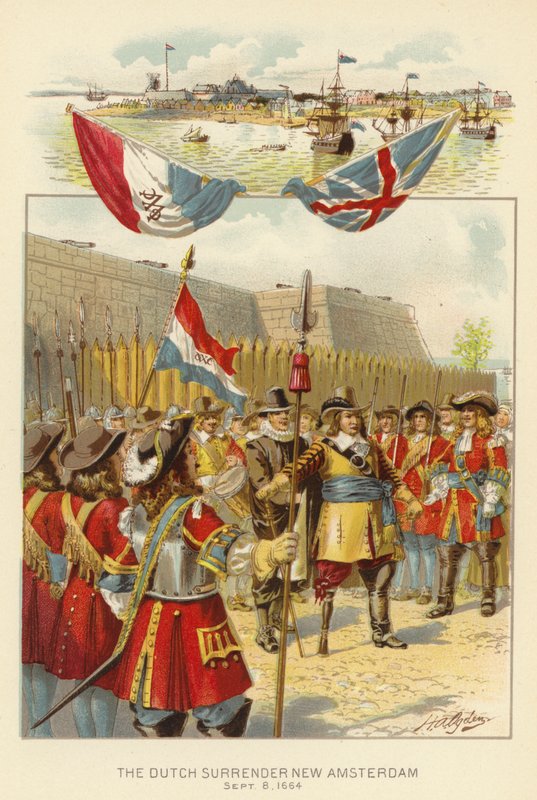 Holenderska kapitulacja Nowy Amsterdam, 8 września 1664 (kolor lito) autorstwa Henry Alexander (after) Ogden